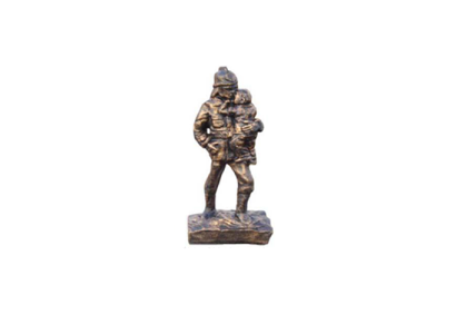 Firefighter Saves Child Hero Figure Statue Sculpture Copper Imitation Look Decor