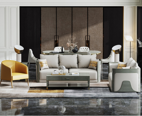 Noble Gray Living Room Sofa Set 3+2 Seater Leather Couches Exclusive Furniture