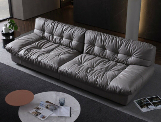 Big XXL living room leather modern design sofa couch 4-seater textile