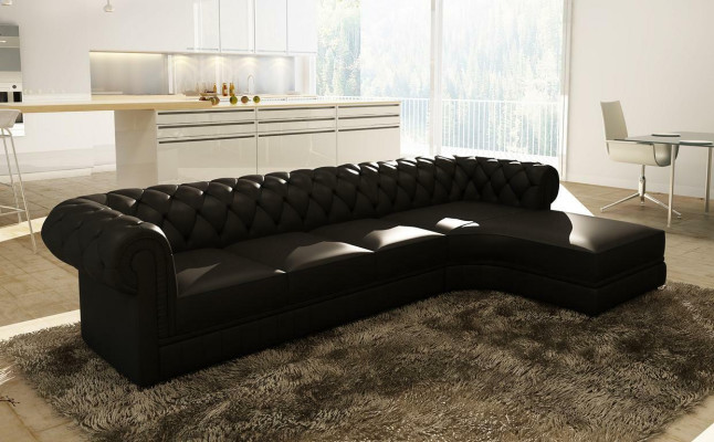 Classic Chesterfield Upholstered Corner Leather Sofa Living Landscape