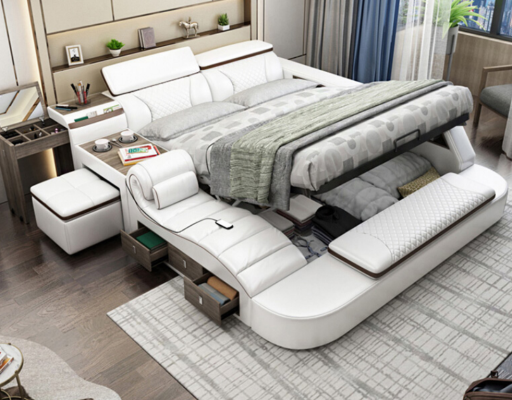 Luxury bed leather beds 180x200 multifunctional bedroom lounger shelves