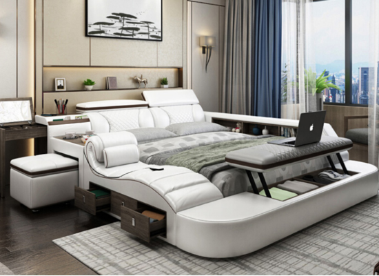 Multifunctional Bed Bluetooth Speakers Luxury Design Leather Beds