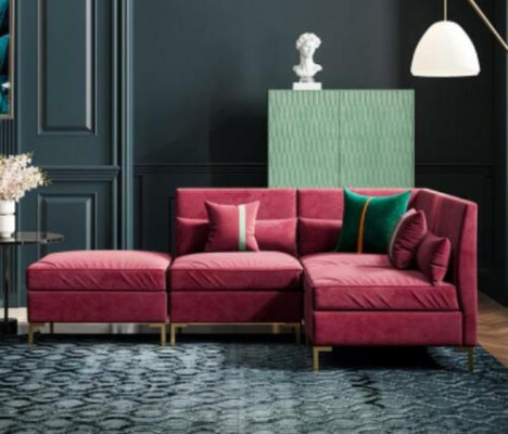 Corner sofa in L-shape, relaxing velvet, solid wood seating design couch lounge new