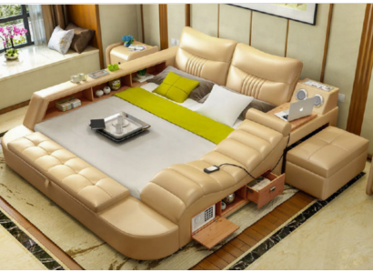 Bed Multifunction - Safe - Heated Lounger USB Sound Hotel Beds Leather