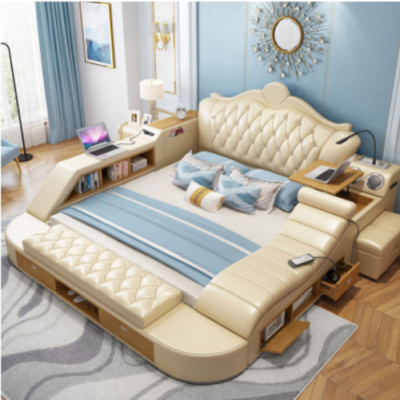 Double luxury design bed, upholstered beds 180x200 multifunction leather chesterfield