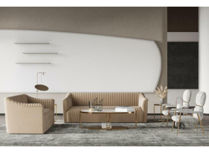 Velvet Sofa 2-Seater Living Landscape Relax Solid Wood Seat Design Couch Lounge