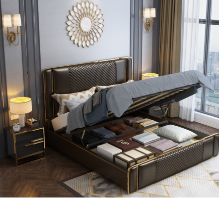 Luxury designer bed for the bedroom, upholstered in velvet, furniture beds fabric