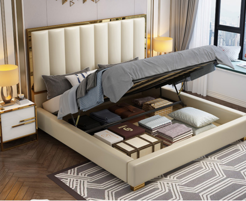Bed Beds Wood Leather Upholstery Marriage Design Leather Hotel Box Spring Furniture