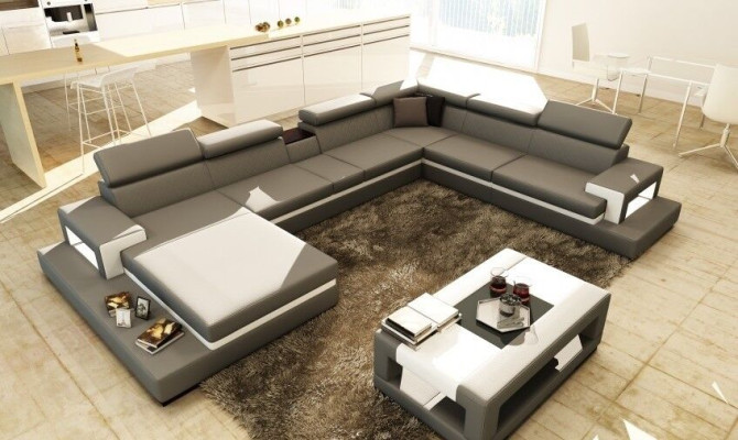 Leather sofa, corner sofa, U-shaped couch, living landscape, designer corner seat LEONARDO-B