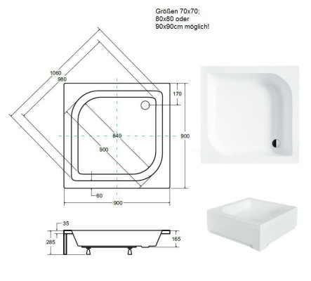 Shower, shower tray, acrylic bathtub, shower tray, flat, drain kit, waste/drain.