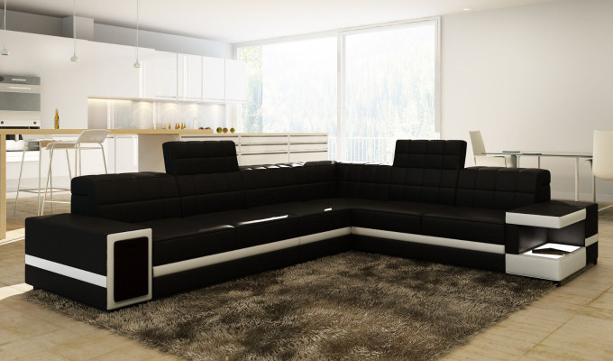 Leather sofa couch sofas upholstery seat corner sofa living landscape big XXL