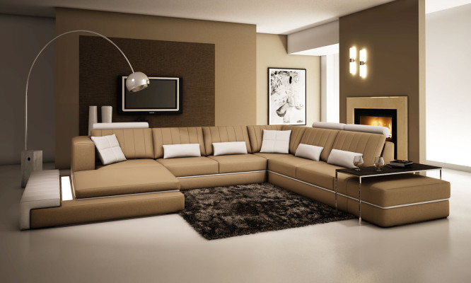 XXL Design Upholstery Set Leather Sofa Couch U-Shape Modern Sofa
