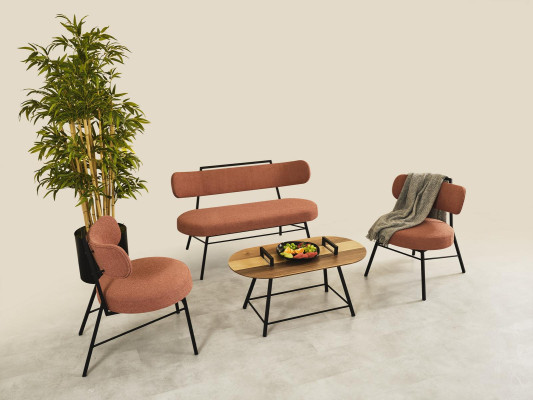 Bench living room upholstered seating furniture fabric textile coffee table