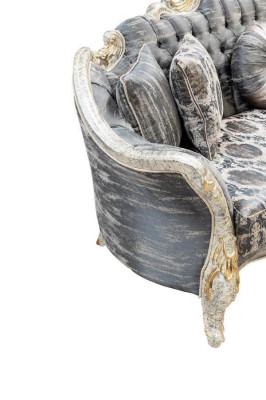 Baroque Sofa 3-Seater Gray Living Room Classic Design Sofa Couch Textile