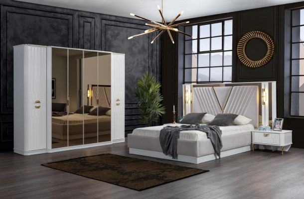 Bedroom set bed 2x nightstand 4-piece design modern luxury complete