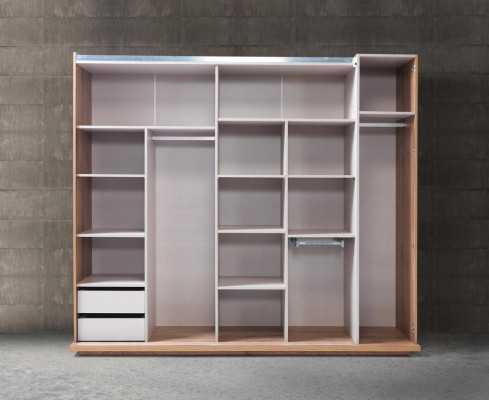 Bedroom wardrobe closet wood design brown luxury LED cabinets