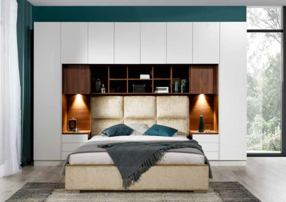 Bedroom design with comfortable beds and elegant closets.