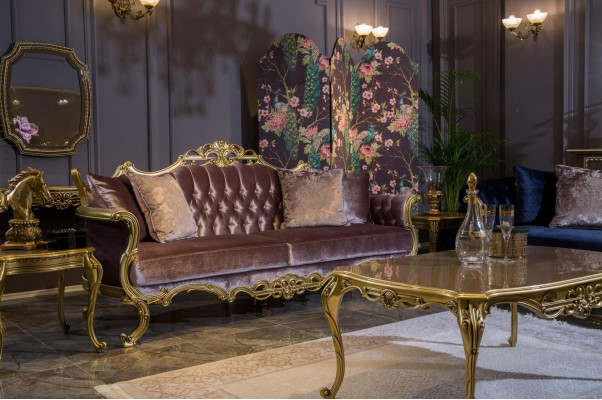 Three-seater sofa in brown color in a classic style for the living room