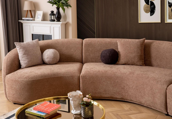 Designer round sofa brown corner set modern furniture living room luxury couches