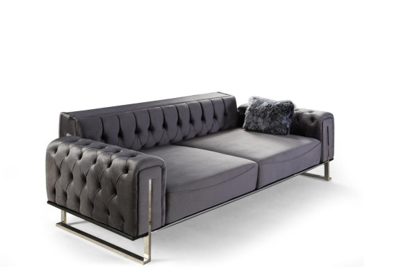 Luxury Chesterfield Sofa 3 Seater Gray Sofa Upholstery Textile Couch