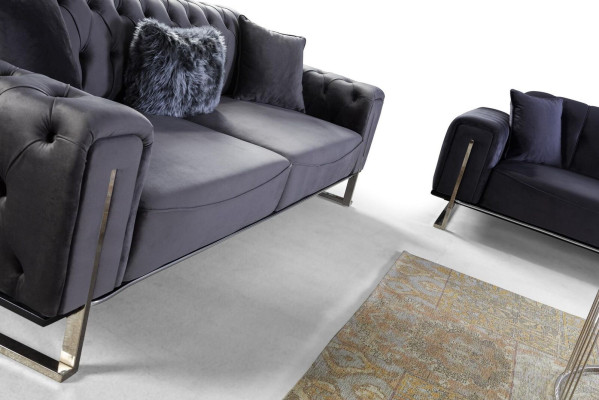 Luxury Chesterfield Sofa 3 Seater Gray Sofa Upholstery Textile Couch