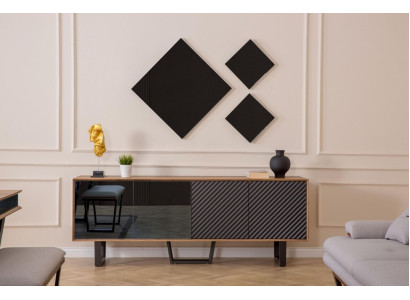 Designer dining room set, 4-piece sideboard with 3 mirrors, modern style, new.