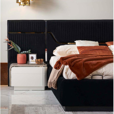 Bedroom Luxury Double Bed Frame Wood Set 6-piece Blue Design