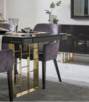 Luxury Dining Area Dining Room Dining Group Dining Room Furniture Set 9-piece Wood Black
