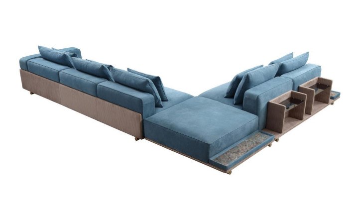 Blue L-shaped sofa sectional living room luxury upholstered furniture luxury design new