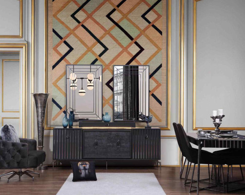 Luxury Dining Room Set Dining Table + 6x Chairs + Sideboard with 2x Mirror 10 pieces