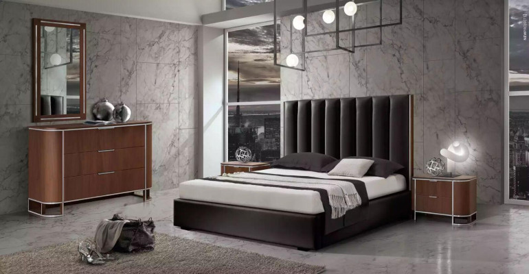 Complete modern bedroom set designer bed + 2x bedside tables 3-piece set