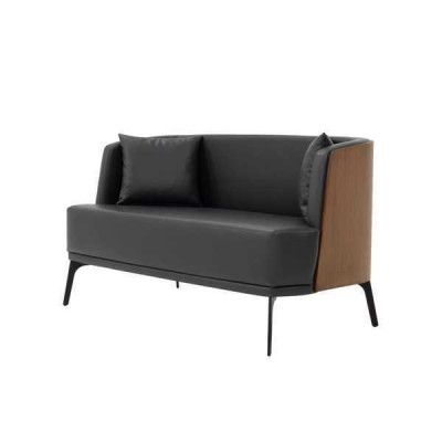 Black living room 2-seater upholstered faux leather sofa 2-seater leather couch.