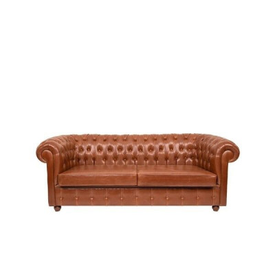 Luxury Brown Chesterfield Three-Seater Couch Modern Sofa