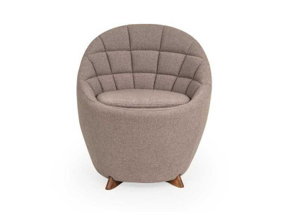 Brown upholstered armchair living room single-seater designer 1-seater wooden frame.