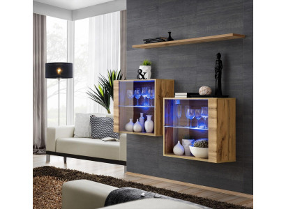 Living Room Cabinets Display Cabinet Wall Shelf Luxury Living Room Brown Set 3-piece.