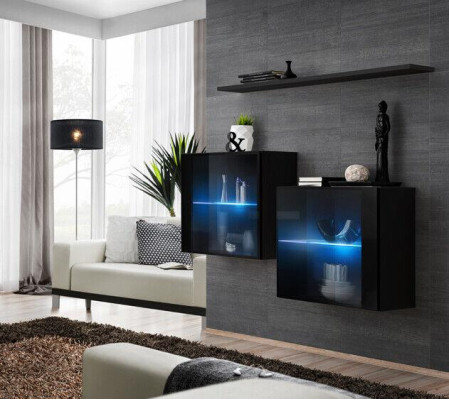 Complete Set 3-piece Designer Living Wall 2x Wall Cabinet Modern Wall Shelf New