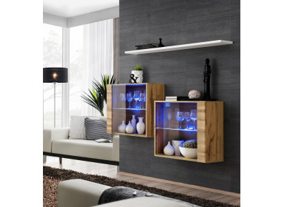 Brown Suite 3-piece Living Room Wall Luxury Living Room Set Wooden Wall Shelf Furniture New