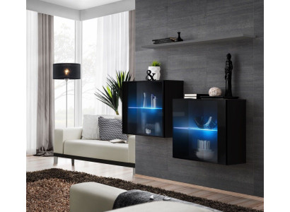 Wall unit wooden furniture furnishing luxury designer complete set 3-piece wall shelf