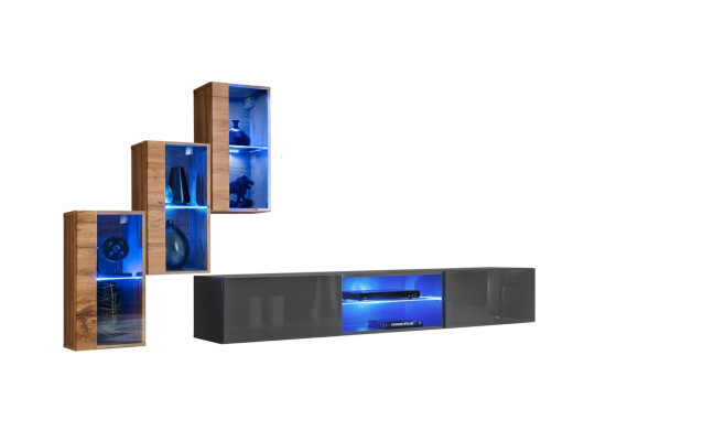 Complete designer modern living room wall unit shelves TV stand 3x wall cabinet