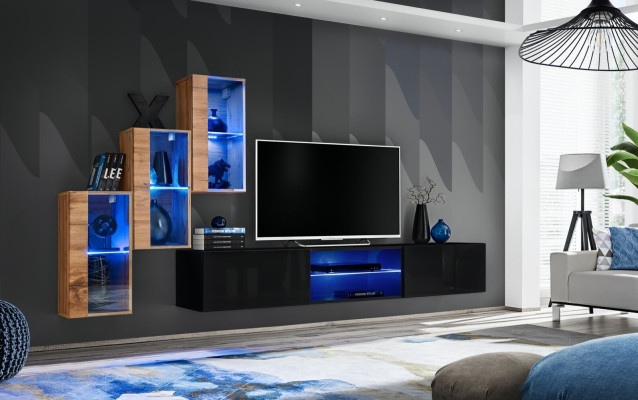Complete designer modern living room wall unit shelves TV stand 3x wall cabinet