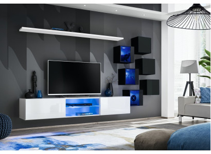 Furniture set, living room wall unit, 6x wall cabinet, wall shelves, sideboard, wooden furniture, new.