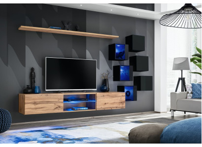 Wall unit brown shelves sideboard wall cabinet luxury new TV stand wooden furniture