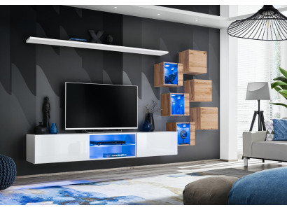 New Complete Set 8-piece Wall Cabinet Luxury Sideboard TV Stand Wall Shelves