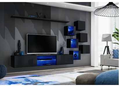 Black Complete Set Living Room Wall Luxury Wood Furniture Designer Modern Wall Cabinet