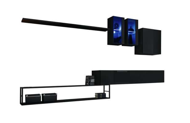 Designer living wall black modern luxury TV stand wood furniture set