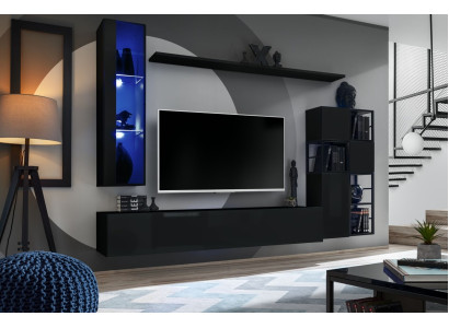 Living room furniture wall unit 250 cm black interior wooden furniture wall cabinet