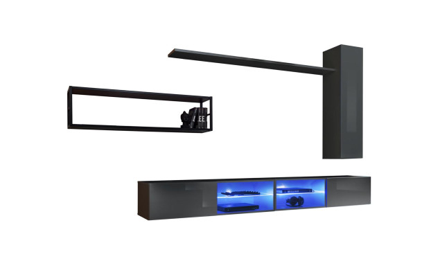 Gray Complete Wall Unit Living Room Furniture Luxury Wall Cabinet Wall Shelves New