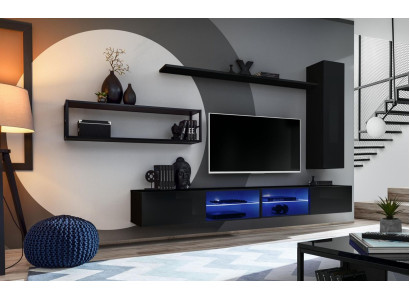 Black wall unit living room furniture wall cabinet wall shelves luxury set new