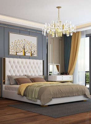 Double hotel beds sleep room leather modern bed upholstery