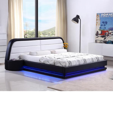 Modern wooden bed frame with slatted base double bed LED 269cm